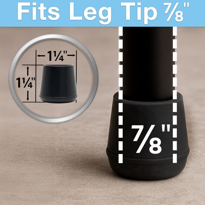 Softtouch 7/8 Inch Rubber Folding Metal Chair Leg Cap Replacement Black, 4 Pieces - Image 5